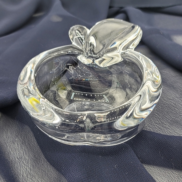 Cofrac Art Verrier France Lead Crystal Apple Trinket Dish Signed Vintage - Picture 2 of 8